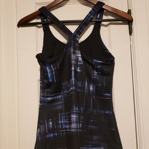 Womens Athleta Criss Cross Black Blue Tank XS